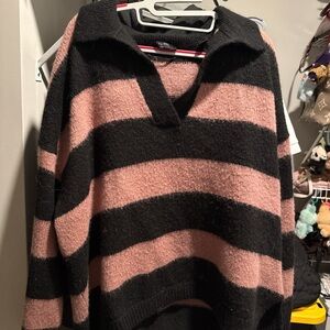 ALLSAINTS Striped Black and Pink Women's Sweater